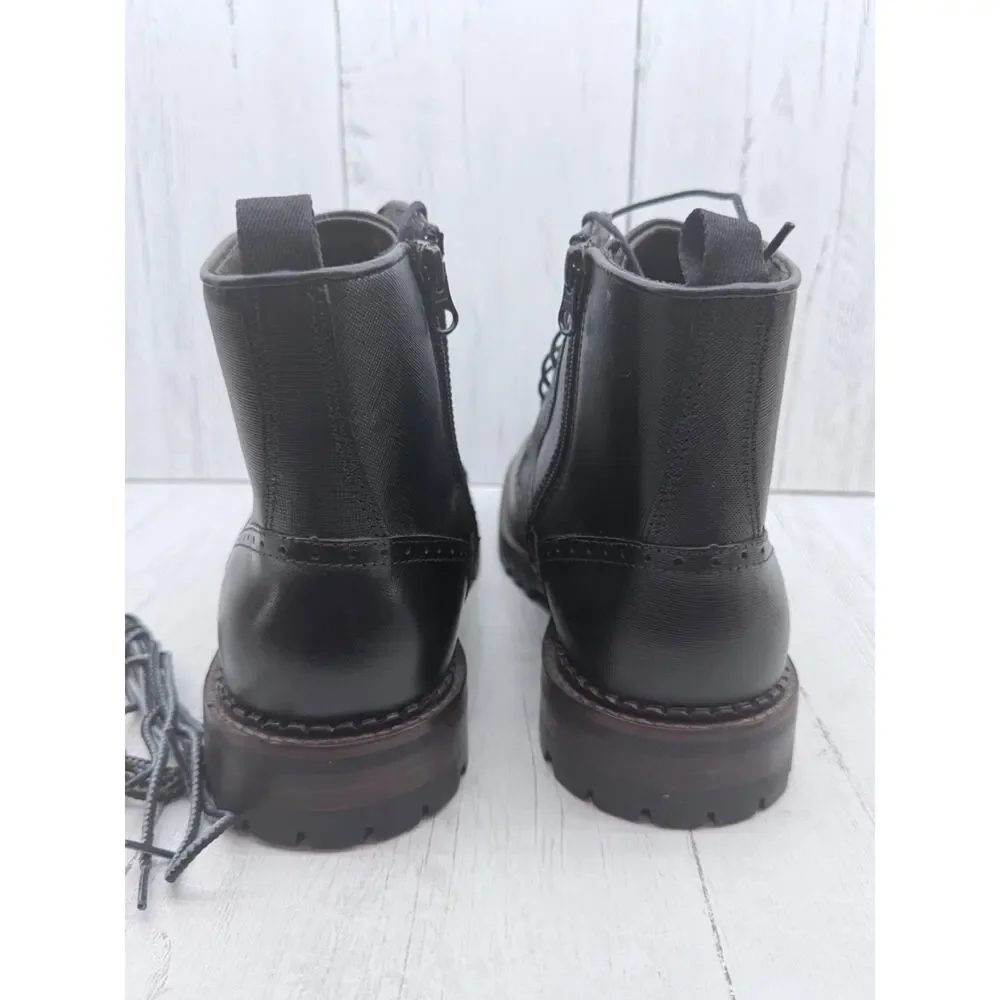 Johnston Murphy Leather Black Wingtip Boots Side Zip Men's 11 NEW 59-4061